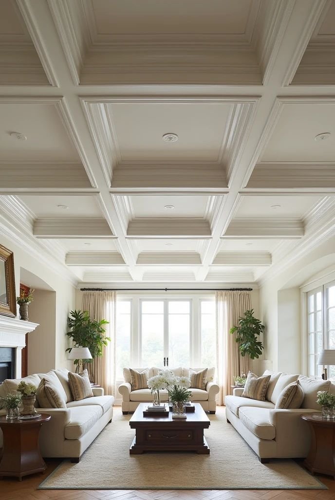 coffered ceiling design in living room